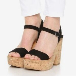 Dolce Vita Rikki Platform Wedge Cork Sandal Casual Summer Black/Tan Size 10